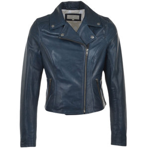 Chaqueta de Mujer de Diseño Personalizado, Chaqueta de Cuero Azul Corta para Mujer, Chaqueta de Motociclista, Cortavientos, Transpirable, con Cierre, para Invierno - Product Image 3