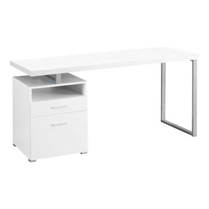 Scrivania per Computer Contemporanea 60'' in Laminato Bianco e Metallo Grigio per Ufficio Domestico, Configurazione Sinistra e Destra con Cassetti Portaoggetti - Product Image 2