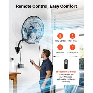 Ventilatore da Parete Oscillante da 20 Pollici con Nebulizzatore, Grado di Protezione IP44, 3 Velocità, Timer 18h, Controllo Temperatura, 60W, Ventilatore da Parete AU UK - Product Image 5