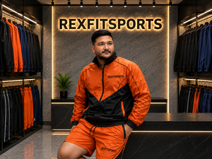 REXFIT SPORTS 2026 Ensemble veste et short en nylon orange et noir pour homme, fermeture éclair intégrale, color block, vêtements de sport, marque privée - Product Image 6