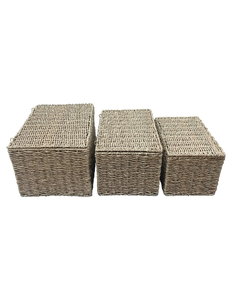 Eco-Friendly Woven Seagrass Storage Basket & Organizer <b>Box</b> with Lid Handles Flexible Design for Living Room Bedroom Bathroom - Product Image 4
