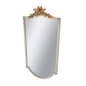 24x1.6x37.4 Decorative <b>Distressed</b> Ivory Frame Arched Wall <b>Mirror</b> with Gold Floral Crown - Product Image 3