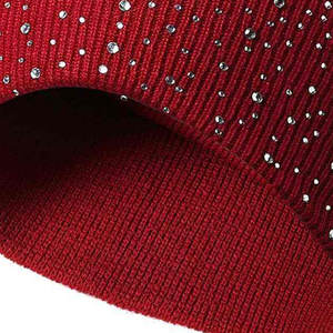Gorro de Punto Elástico con Pedrería Brillante, Gorro de Punto Clásico con Cristales, Gorro de Punto Cálido y Acogedor - Product Image 4