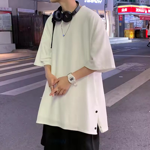 Camiseta de punto clásica informal unisex para hombre, cuello redondo, manga corta suave, talla grande, corte cuadrado, con broches, venta al por mayor - Product Image 2