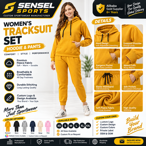 SENSEL <b>SPORTS</b> Best Price Customized Winter Hooded 100% Cotton Fleece Pullover Tracksuits <b>Women</b> Jogging Sportswear Breathable - Product Image 1