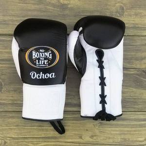ชุดอุปกรณ์ชกมวยหนังวัวแท้สีขาวดำ ยี่ห้อ No Boxing No Life พร้อมอุปกรณ์ป้องกันศีรษะและอวัยวะเพศชาย แบบผูกเชือก คุณภาพสูง - Product Image 2