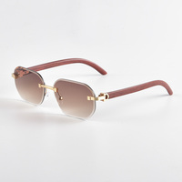 Lunettes anti-lumière bleue tendance, sans monture, verres taillés diamant, branches couleur bois, pour hommes et femmes, usage quotidien, vente en gros