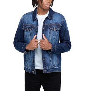 Men's Denim <b>Jacket</b> Classic Blue Washed Cotton <b>Casual</b> Turn-down Collar Regular Fit Single Breasted Button Closure - Product Image 1