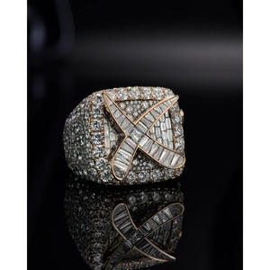 <b>Silver</b> Rose Gold Plated Custom Initial Letter Lab Grown Diamond <b>Ring</b> for <b>Men</b> Iced Out Hip Hop Statement Pinky <b>Ring</b> - Product Image 5