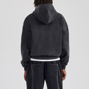 Sweat à capuche homme délavé effet vieilli, style streetwear vintage, avec logo personnalisé, vierge, épais, à prix abordable - Product Image 4