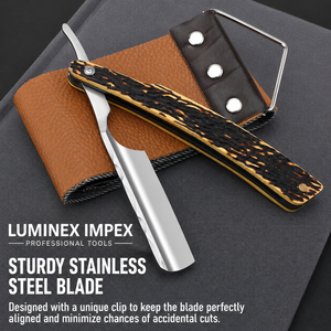 Navaja de Afeitar Recta Vintage Luminex Impex con Mango de Concha de Abulón y Acero al Carbono, Lista para Usar en Barberías y Salones - Product Image 5