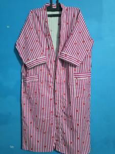 Bata Kimono de Algodón con Estampado de Corazones y Rayas Rosas, Bata de Baño Kimono de Algodón Indio, Vestido Largo de Verano para Mujer - Product Image 2