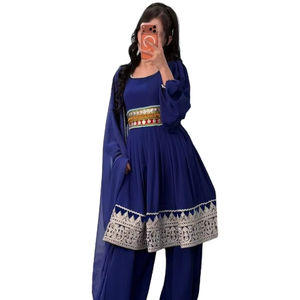 Prix bas, 100% haute qualité, robe longue à lacets et fermeture éclair, broderie, manches longues, style afghan, pour femmes, longueur genou, respirante, couleur unie - Product Image 1