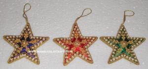 Adornos colgantes para árbol de Navidad con diseño de estrella, bordado de zari plateado y trabajo con cuentas, para usos múltiples. - Product Image 2