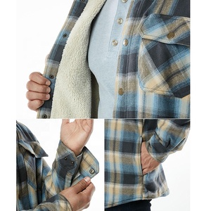 Veste chemise en flanelle à carreaux pour homme, doublée en sherpa, col rabattu, boutonnée, manteau d'hiver décontracté - Product Image 2