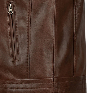 Men's Brown Genuine Leather Stand Collar Vest <b>Biker</b> <b>Waistcoat</b> Zipper - Product Image 4