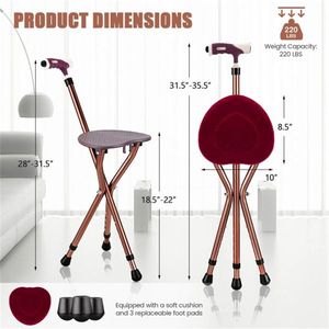 Aluminum Alloy Folding Seat Cane LED Light 5-Level Height Adjust Anti-Slip <b>Pads</b>/<b>Cushion</b>/Bonus 3 Foot <b>Pads</b> for Elderly 220lbs - Product Image 2