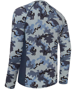 <b>Men's</b> Adult Blue <b>White</b> Camouflage <b>Long</b> <b>Sleeve</b> Rash Guard Quick Dry Breathable Anti-Bacterial UPF50+ Polyester/Cotton Shirt - Product Image 5