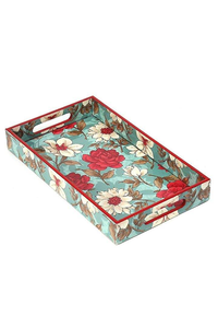 Ensemble de 3 plateaux de service et de rangement rectangulaires uniques en bois de manguier, faits à la main, émaillés, avec motifs botaniques, très demandés - Product Image 6