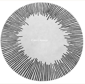 Alfombra Redonda Radiant Sunburst – Alfombra Moderna de Lana Hecha a Mano en Blanco y Negro - Product Image 1