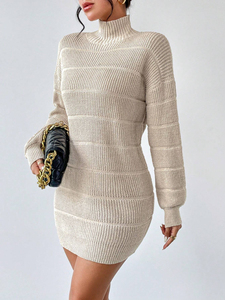 Women's Turtleneck Knitted Sweater <b>Dress</b> Solid Color <b>Long</b> Sleeve Bodycon Midi Woolen <b>Dress</b> - Product Image 5
