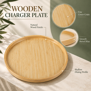 Assiette de service en bois de manguier raffiné, motif uni, durable, lisse, avec rebord surélevé |   Assiette de service peu profonde pour mariage, vaisselle moderne - Product Image 5