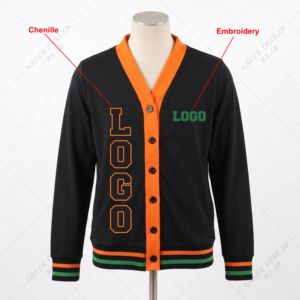 Cardigan d'hiver personnalisé de l'Université FAMU de Floride, vert et jaune, pour homme, col en V, anti-plis, boutonné, épais, manches longues - Product Image 1