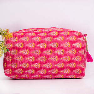Bolsa de Maquillaje Multifuncional de Algodón Rosa Estampado, Ecológica, Lavable, de Gran Capacidad, Organizador de Cosméticos de Viaje - Product Image 3