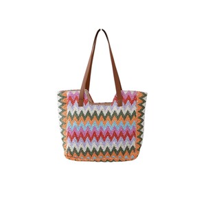 Natural yarn bag Colorful Zig Zag Woven Tote Bag Stylish Handmade Shoulder Bag for Women Summer <b>Beach</b> <b>Accessory</b> Wholesale - Product Image 1