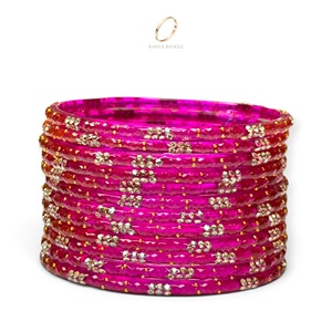 Bracelets en verre goutte de pluie rose cachemire de qualité supérieure pour festivals, plaqués or, avec cristaux, assortis aux saris et lehengas, prix de gros - Product Image 5