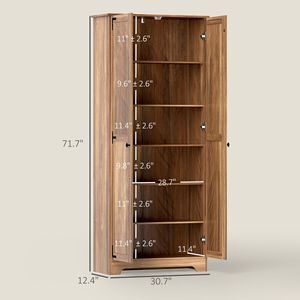 Armoire de rangement autoportante de style farmhouse marron de 72 pouces avec étagères réglables, meubles de rangement pour la cuisine - Product Image 3