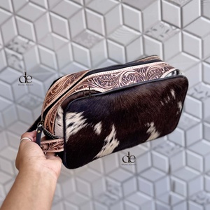 Designer Hand Tooled Leather Toiletry Organizer Shaving Kit Man Women Travel Cosmetic Bags Cowhide Leather Makeup Bags - Product Image 1