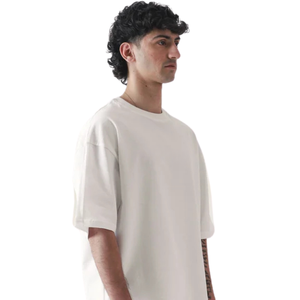 Camiseta Oversize de Algodón para Hombre con Cuello Redondo, Manga Corta, Hombro Caído, Ajuste Relajado, Estilo Casual Minimalista Urbano, Venta al por Mayor, Camiseta Holgada - Product Image 5