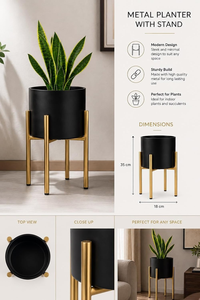 Support de plantes en métal pour sol avec bac à plantes pour salon, chambre, intérieur, extérieur, présentoir de fleurs, support de plantes décoratif moderne - Product Image 4