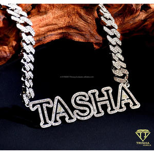 TASHA Name Pendant Necklace Lab Grown Diamond Iced Out <b>Letter</b> Design With Cuban Link Chain Luxury Hip Hop Statement Jewelry - Product Image 3