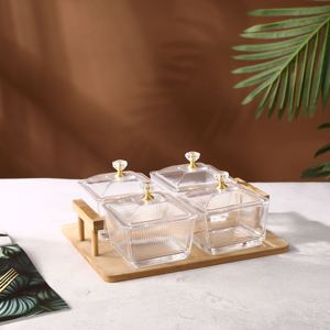 Wooden Walnut <b>Snack</b> Tray Dry Fruit Serving Tray Glass Bowls Partition Candy Dessert Dish Kitchen Tableware Wholesale OEM - Product Image 6