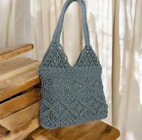Sac fourre-tout moderne en crochet fait main, aspect vintage, marron beige terre cuite, pour motif carré, sac à bandoulière tricoté, tendance
