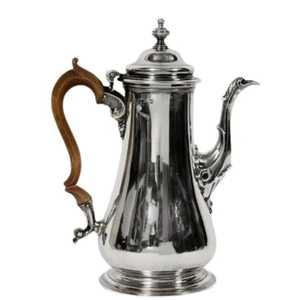 Vintage Silver Teapot with Ergonomic Wooden Handle Elegant Mirror Polished Coffee <b>Kettle</b> Traditional Beverage Server for Home - Product Image 1