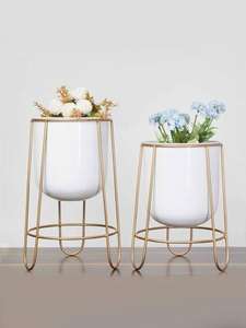 Support de plante en or royal, pot de fleurs en métal de luxe, jardinière sur piédestal doré urbain, support de plante moderne en or en forme de nid - Product Image 4