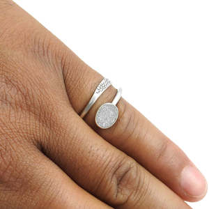 925 Sterling <b>Silver</b> <b>Adjustable</b> <b>Ring</b> Brilliant Oval Cut Druzy Gemstone Band Modern Bohemian Style Daily Office <b>Ring</b> For Women - Product Image 3