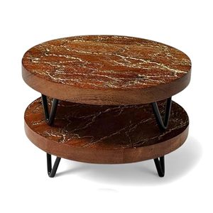 Modern Round Wooden <b>Cake</b> <b>Stand</b> <b>Set</b> with Plant Pattern Black Metal Hairpin Legs Eco-Friendly Dessert Display Tray for Party Decor - Product Image 3