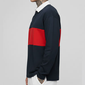 Chemise polo homme 100% coton, manches longues, 280g, coupe lourde, logo imprimé personnalisé, bicolore, tendance. - Product Image 5