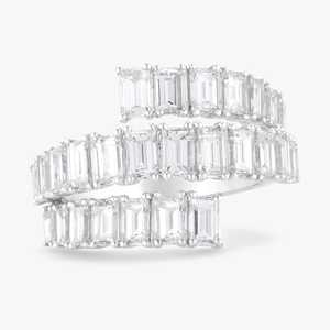 Anillo Cruzado de Diamantes Cultivados en Laboratorio con Corte Esmeralda, Oro de 10K, 14K, 18K, Pavé de Varias Hileras, Media Eternidad, Anillo de Cóctel, Regalo de Boda, Lujo para Mujer - Product Image 3