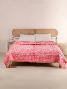 Handmade Printed Cotton <b>Quilt</b> Pink Bohemian Pattern All Season Home Decor <b>Bedding</b> Set - Product Image 1