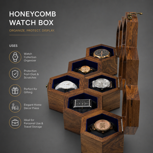 Luxury Indian Rosewood Watch <b>Box</b> for 6 Watches |Handmade Honeycomb Wooden Organizer Case Elegant Display <b>Storage</b> Gift Collection - Product Image 2