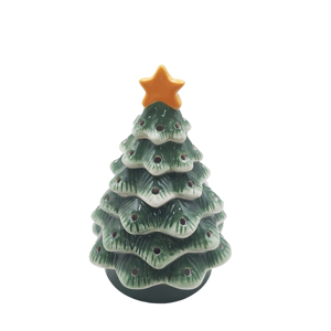 Ceramic Christmas Tree Figurine Glazed Handmade Holiday Decoration Green with Orange Star Top <b>Battery</b> <b>Operated</b> 14*14*20.2cm - Product Image 5