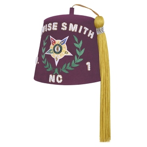 Chapeau Fez personnalisé du Conseil des Croisés, rouge bordeaux, brodé, avec pompon doré, pour insignes fraternels - Product Image 2