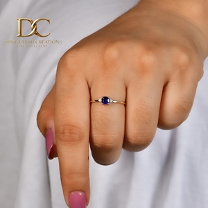 แหวนทองคำแท้ 14KT งานแฮนด์เมดใหม่ ประดับเพชรเพาะเลี้ยงและไพลินสีน้ำเงินเข้ม สำหรับผู้หญิง เครื่องประดับชั้นดี รับรองโดย IGI - Product Image 2