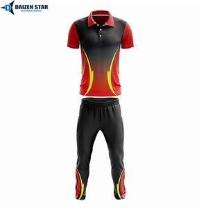 Men's Black Red Geometric Print Short Sleeve cricket uniform With Matching Pants Set Quick Dry Sublimation Design Regular Fit - Product Image 3
