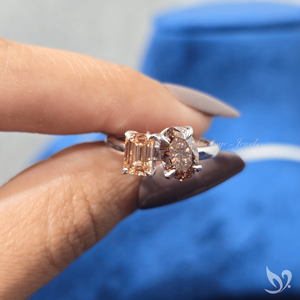 Oval and Emerald Cut Brown Lab Grown Diamond Toi et Moi <b>Ring</b> <b>Two</b> <b>Stone</b> Engagement <b>Ring</b> Minimal Elegant Bridal Jewelry - Product Image 4